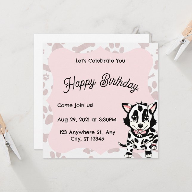 Dog drawing invitation for women's party.  (Devant/Arrière en situation)