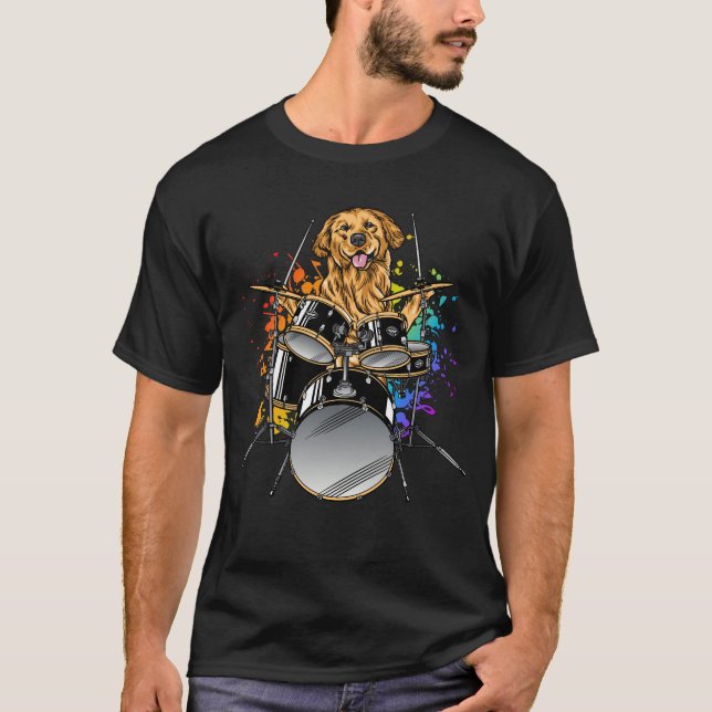 Dog Drummer Playing Drums Men T - Shirt (Vorderseite)