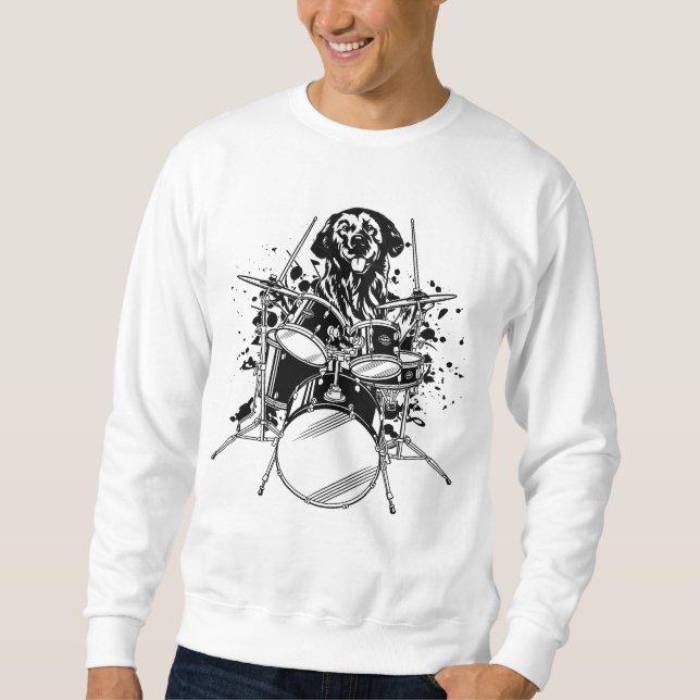 Dog Drummer spielen Trommeln Männer Sweatshirt (Vorderseite)