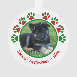 Dog Erste Weihnachtszeit Foto Paw Print Red Ornament
