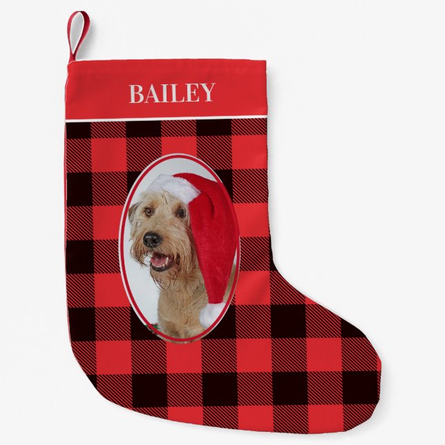 Dog Foto Buffalo Kariert Kleiner Weihnachtsstrumpf (Vorderseite)