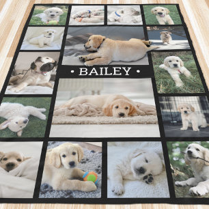 Dog Foto Collage Elegant Modernes Schwarz und Weiß Fleecedecke