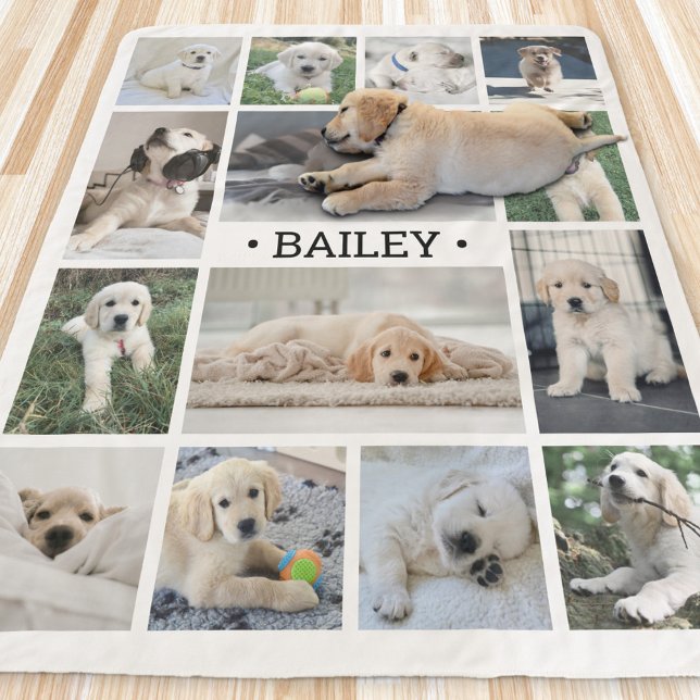 Dog Foto Collage Moderne Minimal Schwarz und Weiß Sherpadecke (Von Creator hochgeladen)