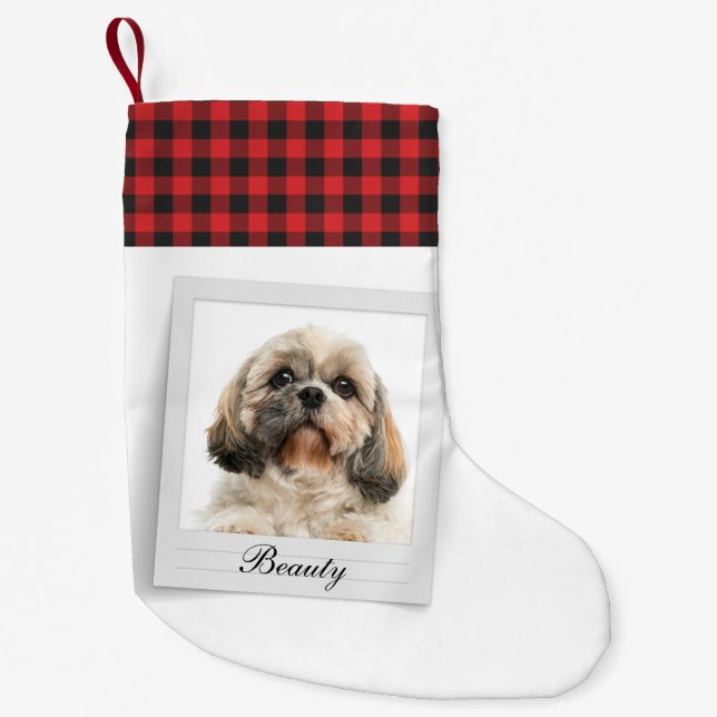 Dog Foto Monogram Besitzer Personalisiert Kleiner Weihnachtsstrumpf (Vorderseite)