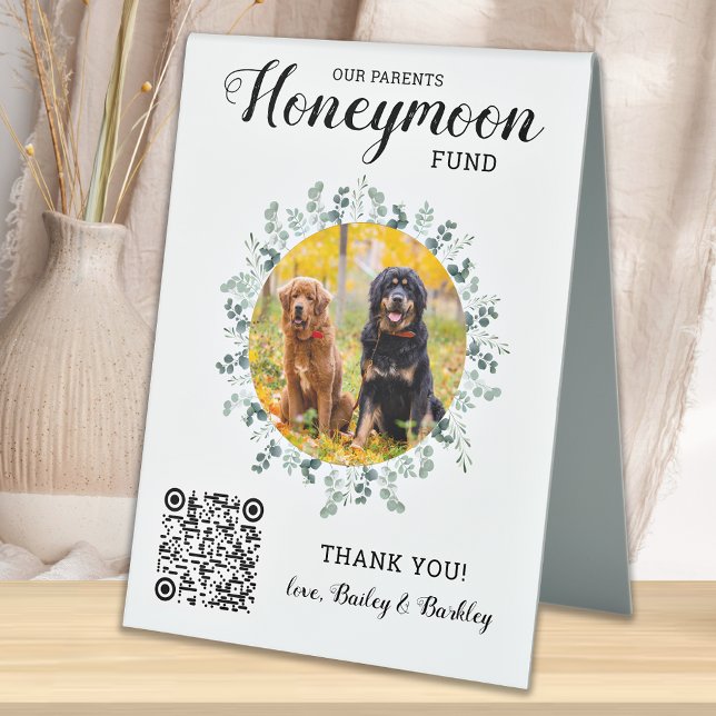 Dog Foto Pet Hochzeit QR Code Honeymoon Fund Tischaufsteller (Von Creator hochgeladen)