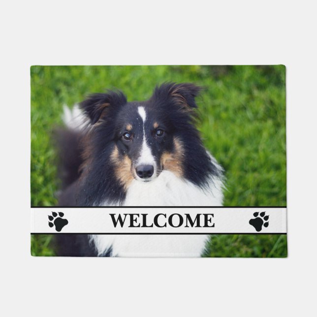 Dog-Fotovorlage mit Paws und Begrüßungstext Fußmatte (Vorderseite)