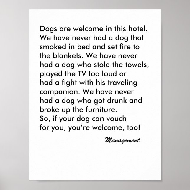 Dog Friendly Hotel Sign Poster (Vorne)
