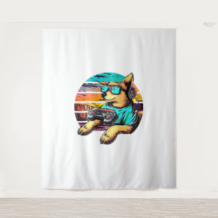 Dog Gamer, Retro Vintag Design Wandteppich