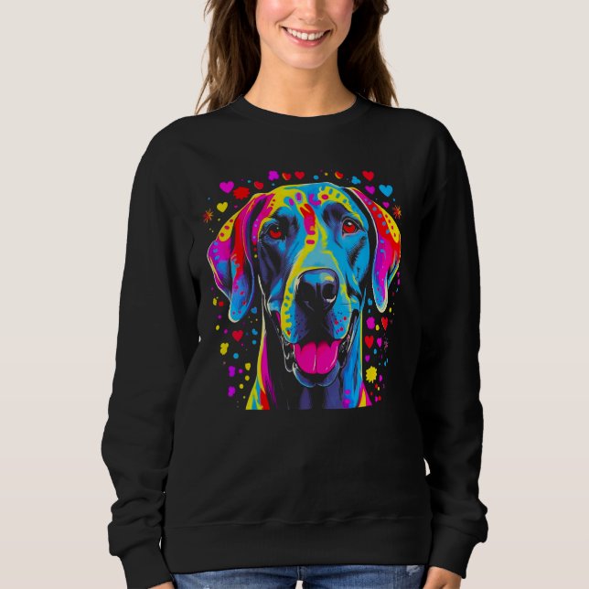 Dog Great Dane Pink Blue Red Hearts Sweatshirt (Vorderseite)