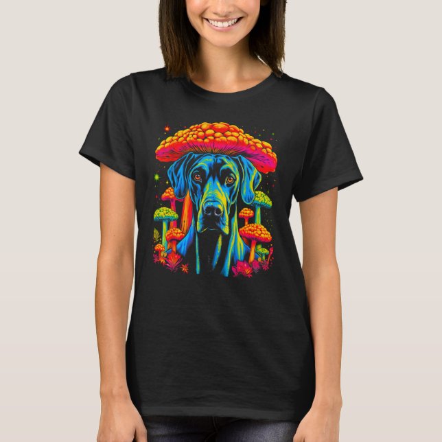 Dog Great Dane Psychedelic Mushroom T-Shirt (Vorderseite)