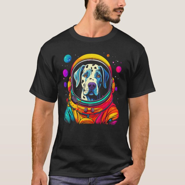 Dog Great Dane Space Astronaut Science T-Shirt (Vorderseite)