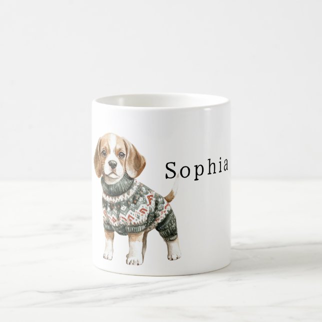 Dog Green Sweater Weihnachten Kaffeetasse (Mittel)