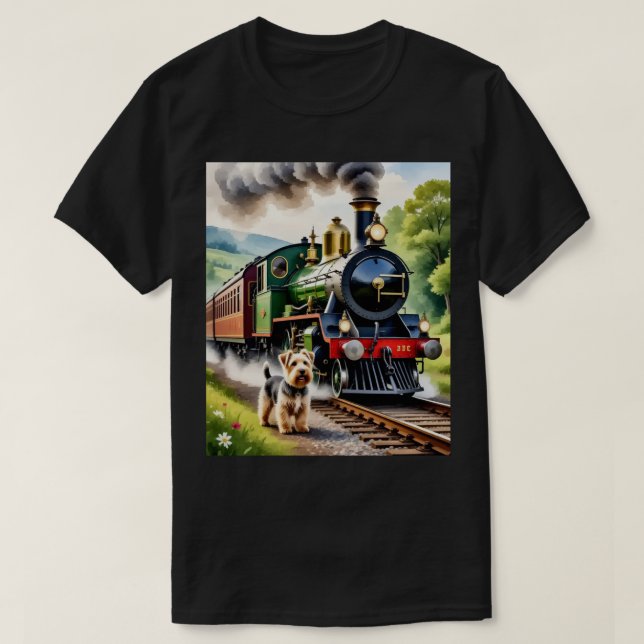 Dog Greeting steam train T-Shirt (Design vorne)