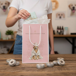 Dog Gromer Spa Cute Dog Personalized Pink Gift Bag Mittlere Geschenktüte