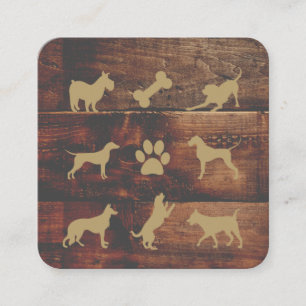 Dog Groomer   Ausbilder   Symbole auf Holz Quadratische Visitenkarte