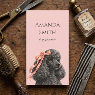Dog Groomer Cute Poodle Pink Blush Business Card Visitenkarte