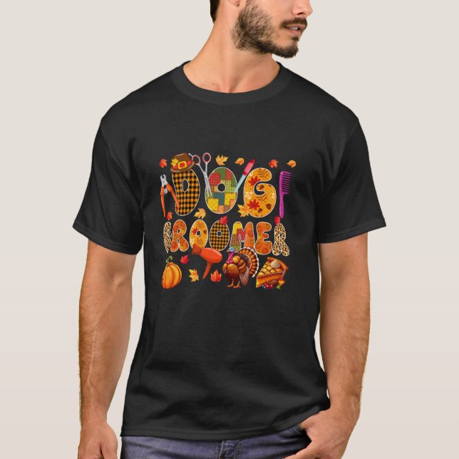 Dog Groomer Erntedank Türkei Leopard Fall Verlasse T-Shirt (Vorderseite)