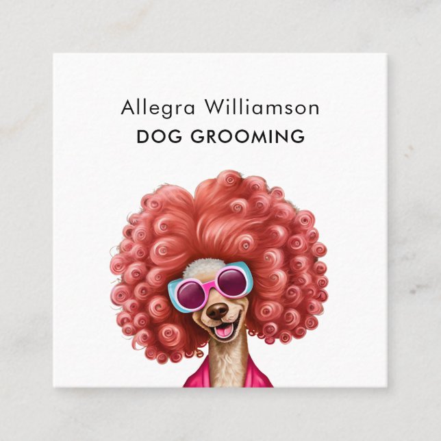 Dog Groomer Fun Pink Poodle Quadratische Visitenkarte (Vorderseite)