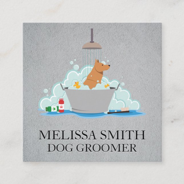 Dog Groomer | Hunde Wash Quadratische Visitenkarte (Vorderseite)