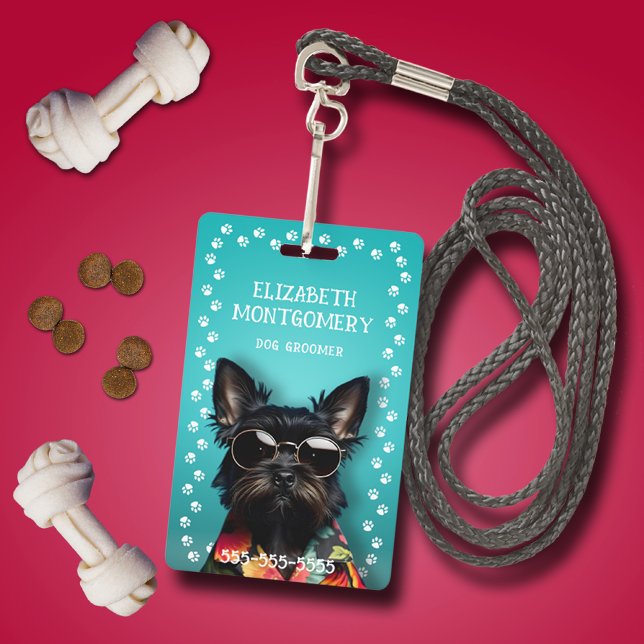 Dog Groomer Paw Print Border Ausweis (Dog Groomer Paw Print Border Identification Badge)
