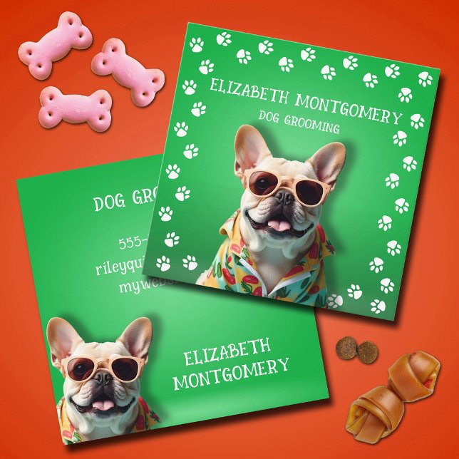 Dog Groomer Paw Prints Quadratische Visitenkarte (Dog Groomer Paw Prints Square Business Cards)