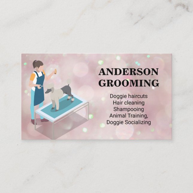 Dog Groomer | Pink Bokeh Visitenkarte (Vorderseite)