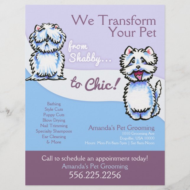 Dog Groomer Shabby Chic Westie Werbeaktion Flyer (Vorne)