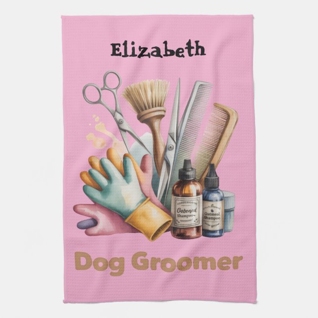 Dog Groomer Watercolor Personalized  Geschirrtuch (Vertikal)