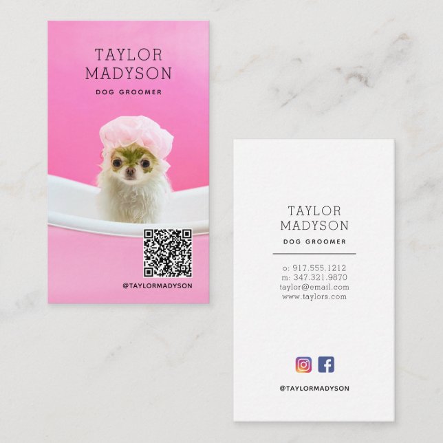 Dog Grooming Boutique Pampered Puppy QR Code Visitenkarte (Vorne/Hinten)