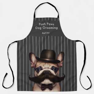 Dog Grooming Business Funny Frenchie Pinstripe Schürze