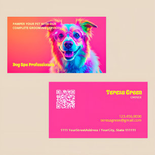 Dog Grooming Neon QR Visitenkarte