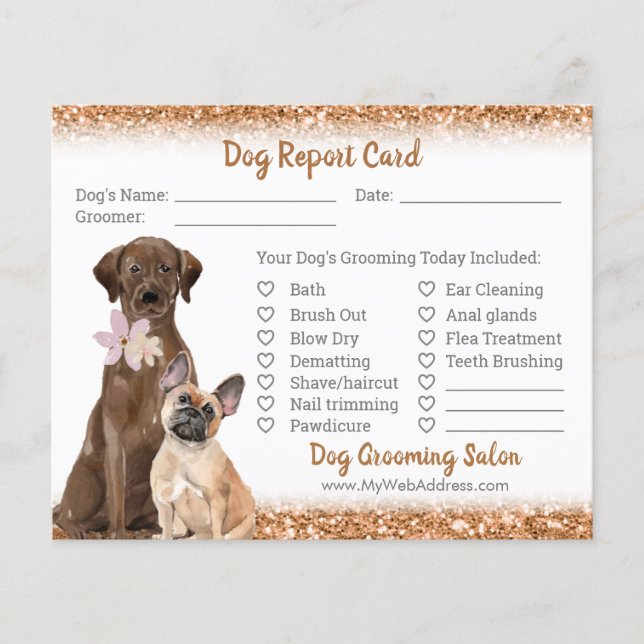 Dog Grooming Report Card Flyer für Kupfer-Glitzer (Vorne)