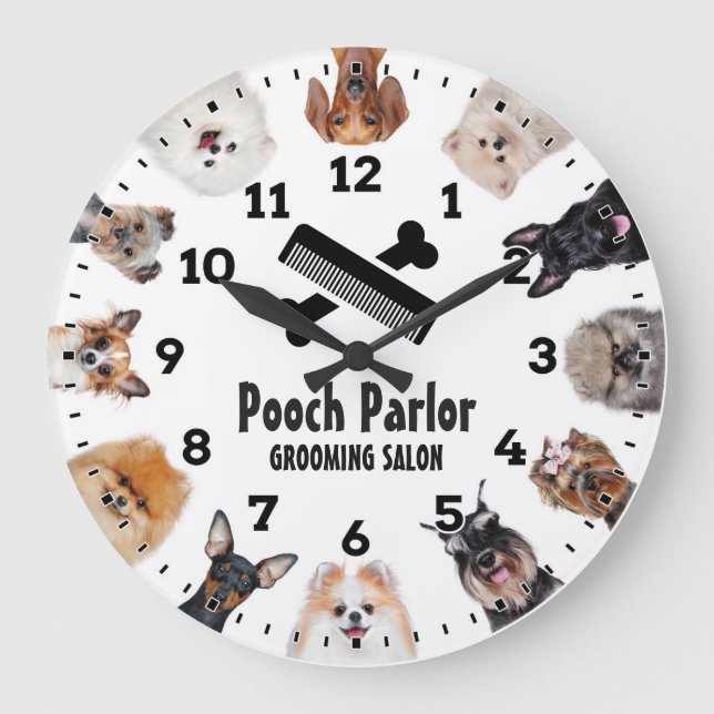 Dog Grooming Salon-Pet Groomer-Personalized Clock Große Wanduhr (Vorderseite)