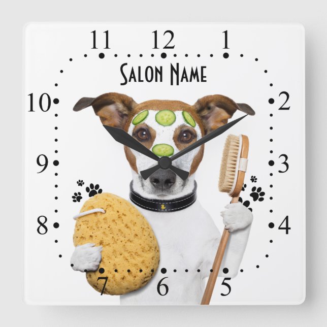 Dog grooming Wall Clock Quadratische Wanduhr (Vorderseite)