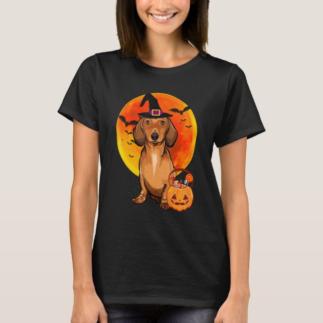 Dog Halloween Brown Dachshund Jack O Lantern Pumpk T-Shirt (Vorderseite)