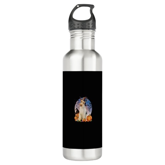 Dog Halloween Wire Fox Terrier Kürbislaterne Pump Edelstahlflasche (Vorderseite)