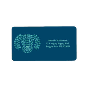 Dog Head Pawprints / Aquamarin Blue & Ocean Blue / Adressaufkleber