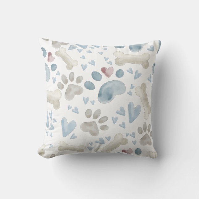 Dog Heart Paw Print Throw Kissen (Vorderseite)