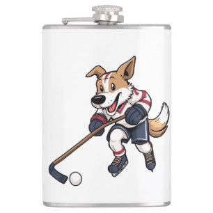 Dog Hockey Player Flachmann