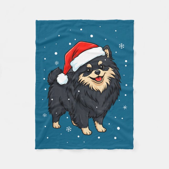 Dog Holiday Meranian Dog Santa Illustration - Fluf Fleecedecke (Vorderseite)