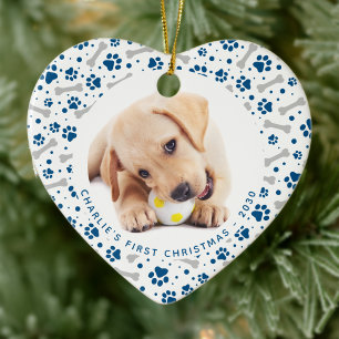 Dog Holiday Paw Prints Knochen Personalisiertes Ti Keramik Ornament