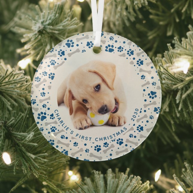 Dog Holiday Paw Prints Personalisiert 2 Begleiter  Ornament Aus Glas (InSitu)
