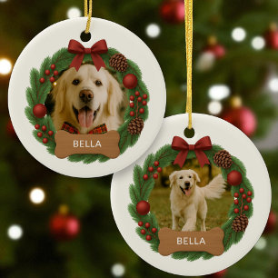 Dog Holiday Weihnachts-Foto Individuelle Name Wrea Keramik Ornament
