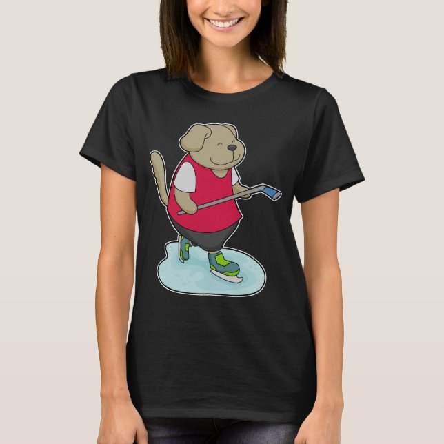 Dog Ice Hockey Eishockeystick T-Shirt (Vorderseite)