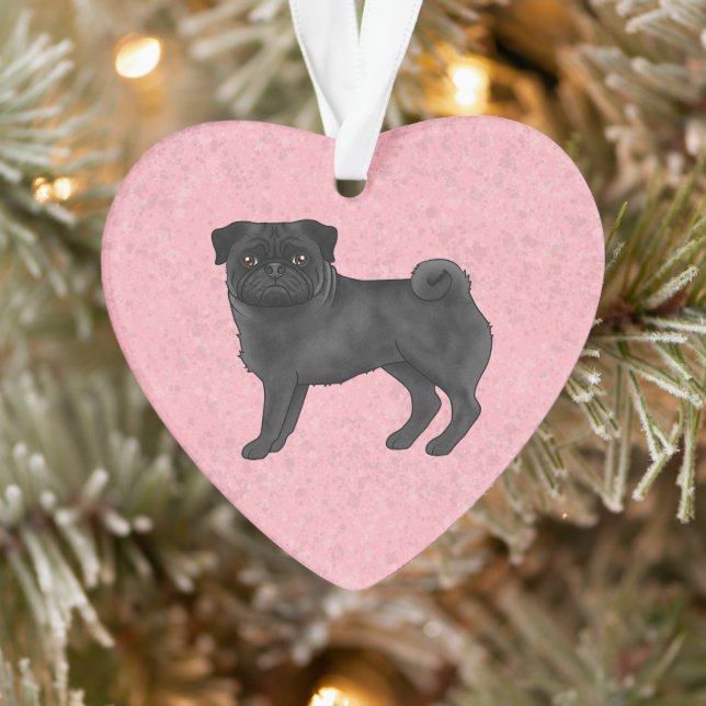 Dog-Illustration des Schwarzen Mops mit benutzerde Ornament (Baum)