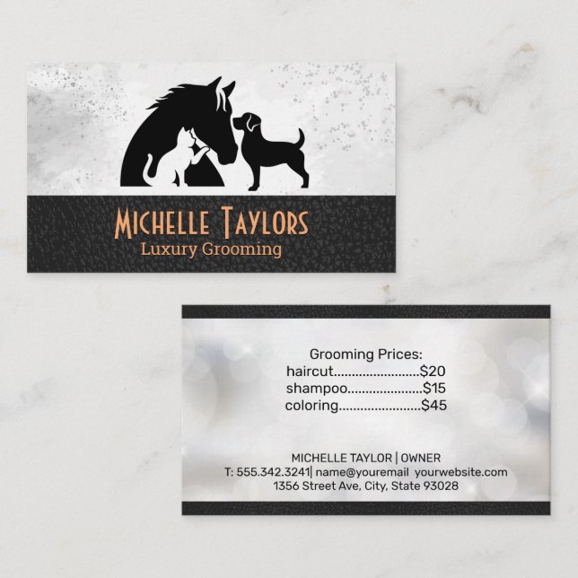 Dog in Bathtub | Grooming | Leather Visitenkarte (Vorne/Hinten)