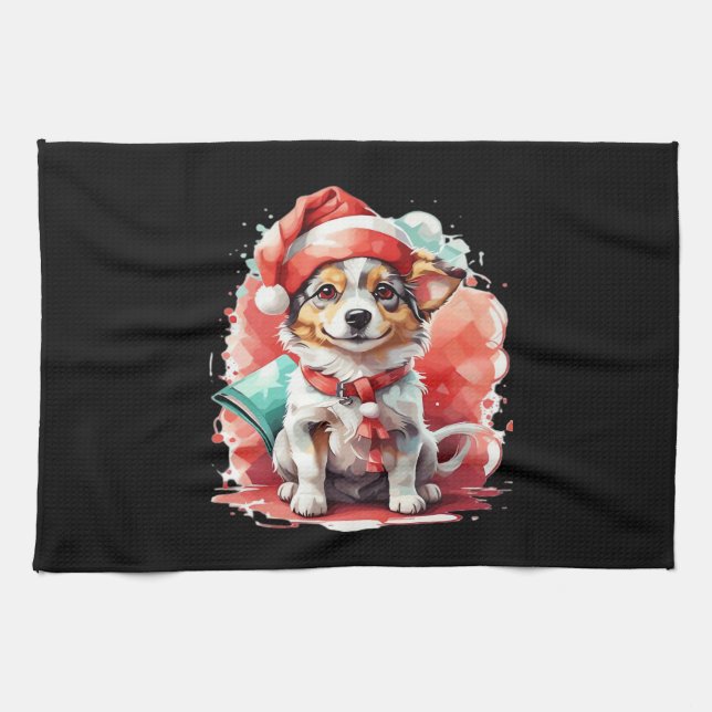 Dog in Christmas Hat - Christmas Tale Oversized T- Geschirrtuch (Horizontal)