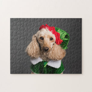 Dog in Elf Kostüm