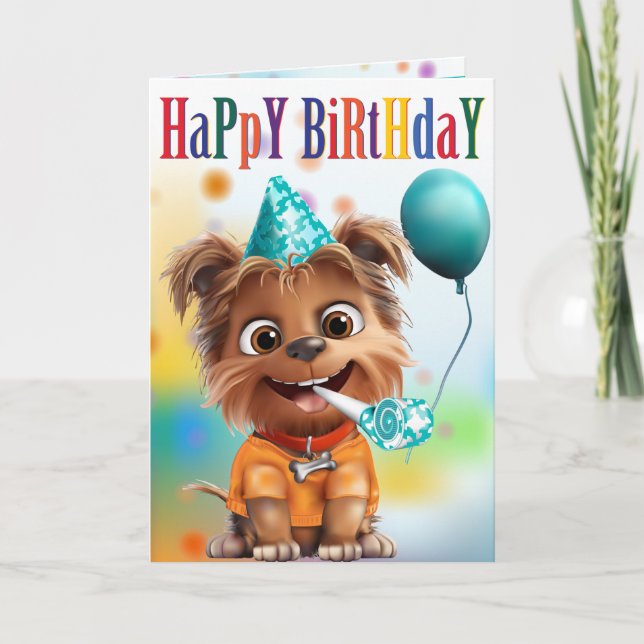 Dog in Party Hat Birthday Karte (Vorderseite)