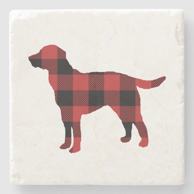 Dog Kariert Buffalo Karo Silhouette Weihnachten Steinuntersetzer (Vorderseite)